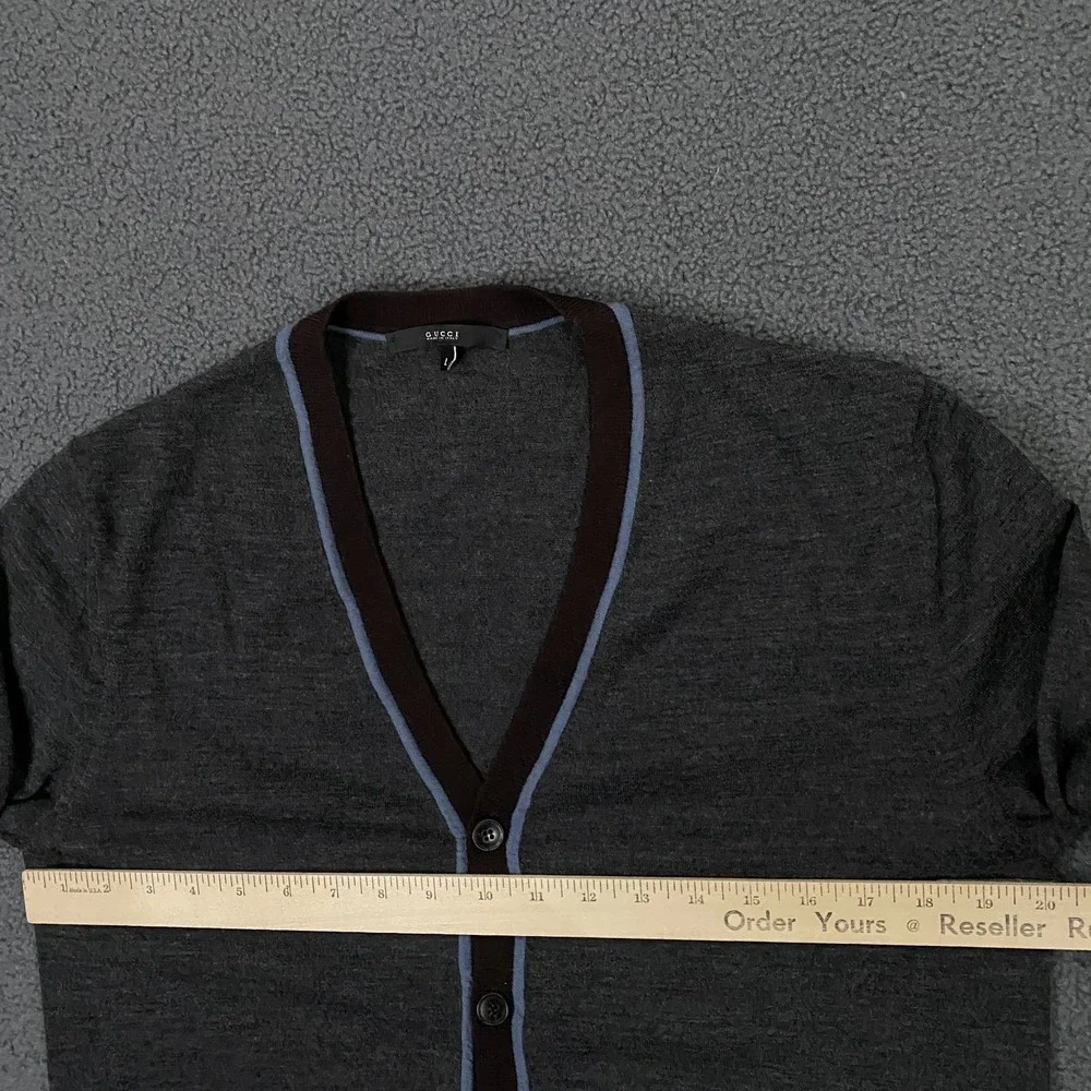 Gucci Cardigan Mens Large Charcoal Grey 100% Wool Knit Sweater Made in Italy